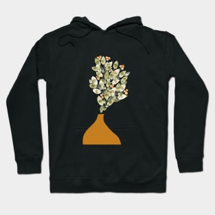 watercolor painting of green leaves in an orange vase Hoodie